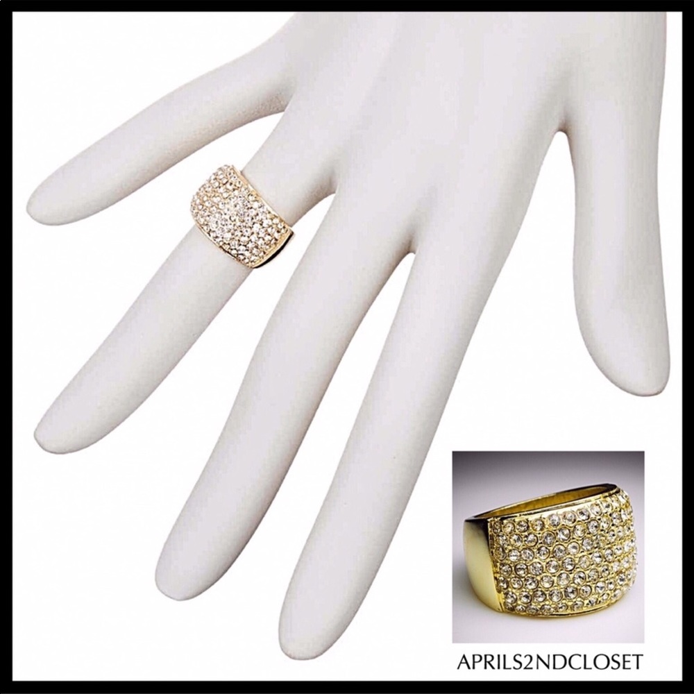 GOLD PAVE AUSTRIAN CRYSTAL STATEMENT COCKTAIL RING - Picture 8 of 8